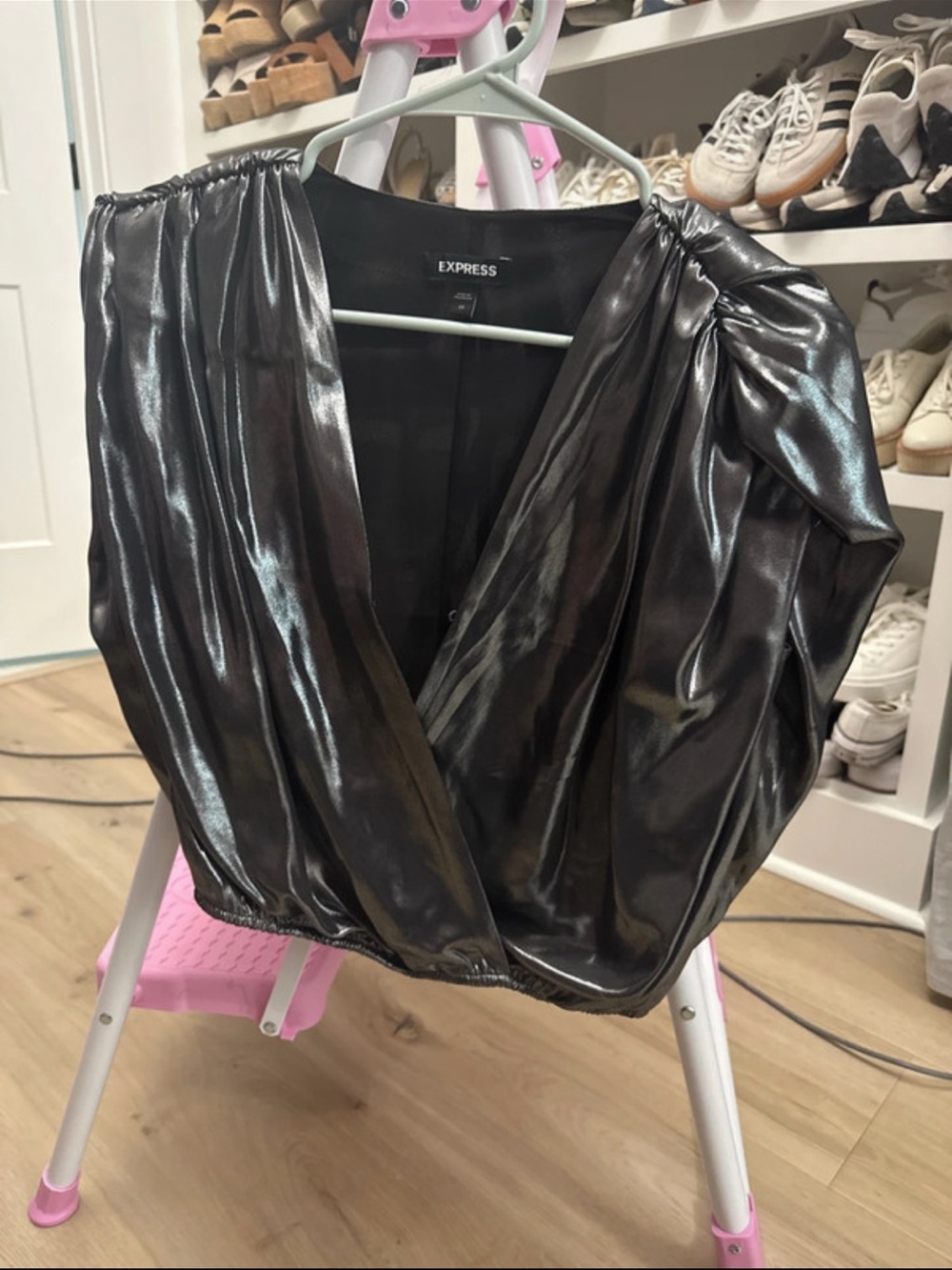 Express Women's Shiny Black Wrap Blazer